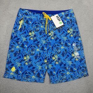 Stio CFS Board Short Mens 35 Blue Floral 19" Swim Hike Stretch Quick Dry UPF New